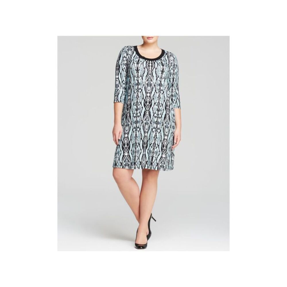 KAREN KANE Womens Teal 3/4 Sleeve Above The Knee Shift Dress Plus 0X